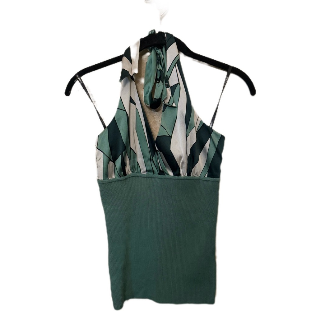 bebe Green Halter Knit & Printed Top